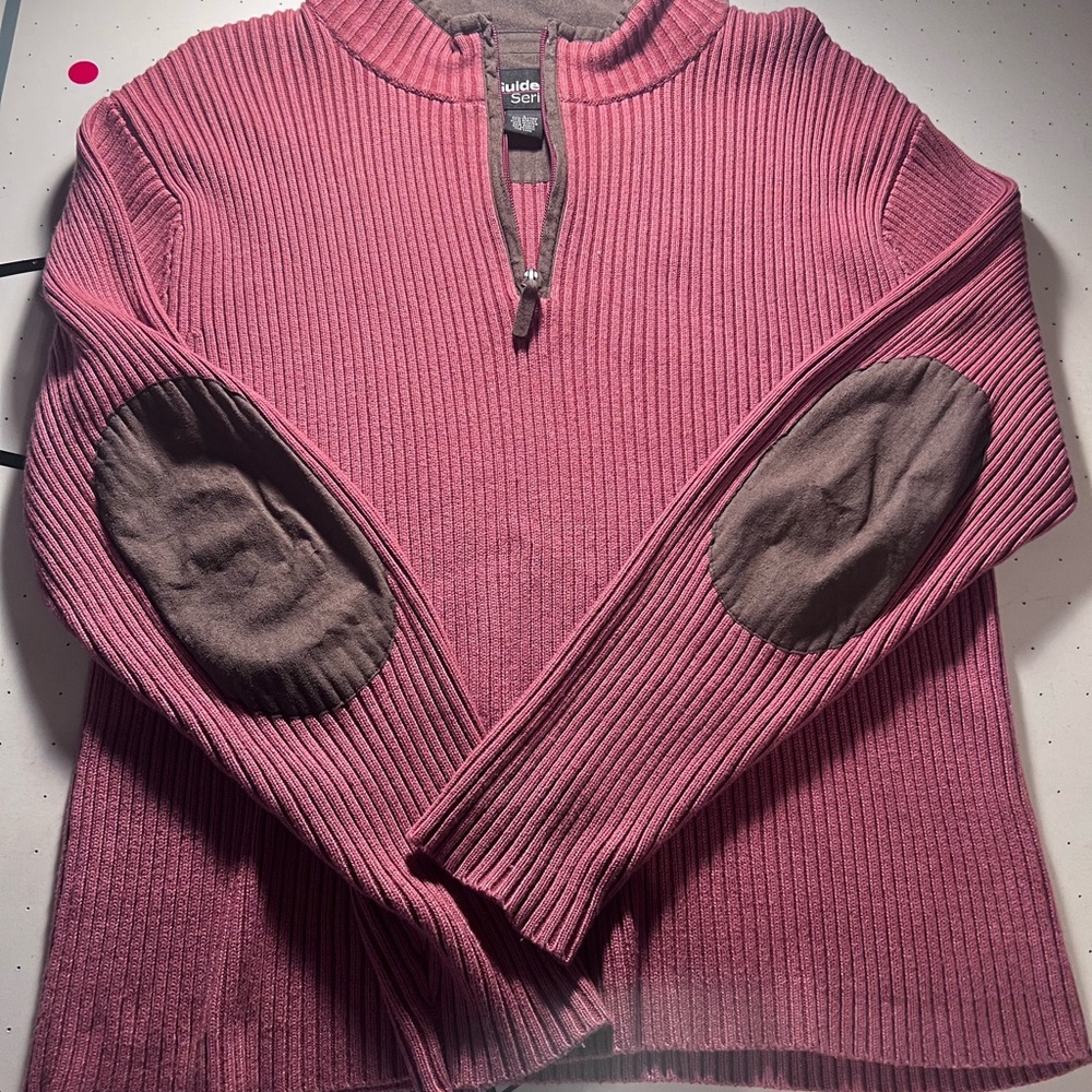 Guide Series Rust Ribbed Knit 1/4 Zip Sweater Men's Pullover Elbow Patch L